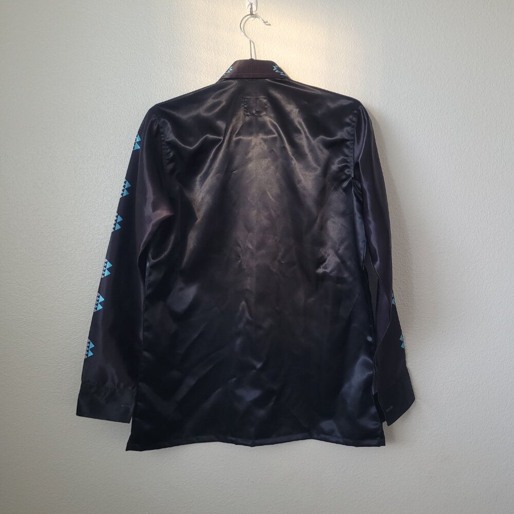 Hero Rodeo Women's Black/Blue Satin Western Button Up Shirt Size L - Picture 6 of 8